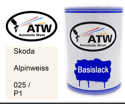 Skoda, Alpinweiss, 025 / P1: 500ml Lackdose, von ATW Autoteile West.